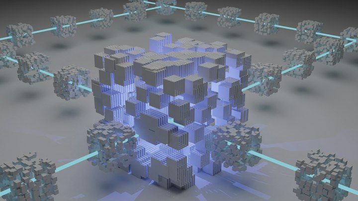 Abstract stacked blocks — stand-in for Solana mint authorities that can freeze an account or move a Token-2022 balance.
