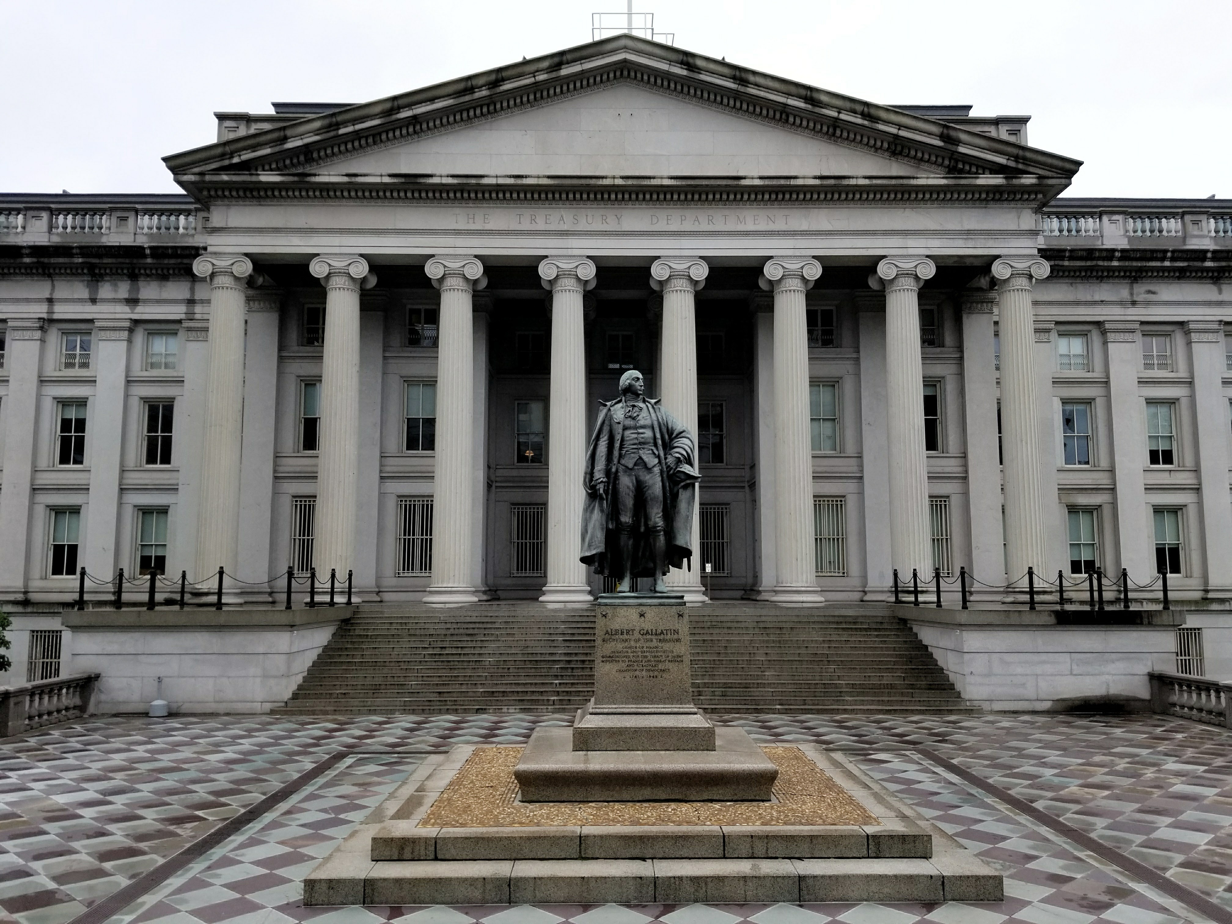 North entrance of the U.S. Treasury Building, used here to illustrate the policy venue for the GENIUS Act implementation.